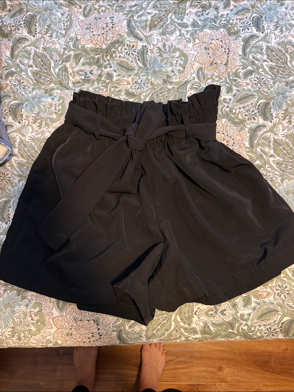 Michael Kors High-Waist Black Paperbag Tie-Waist Shorts